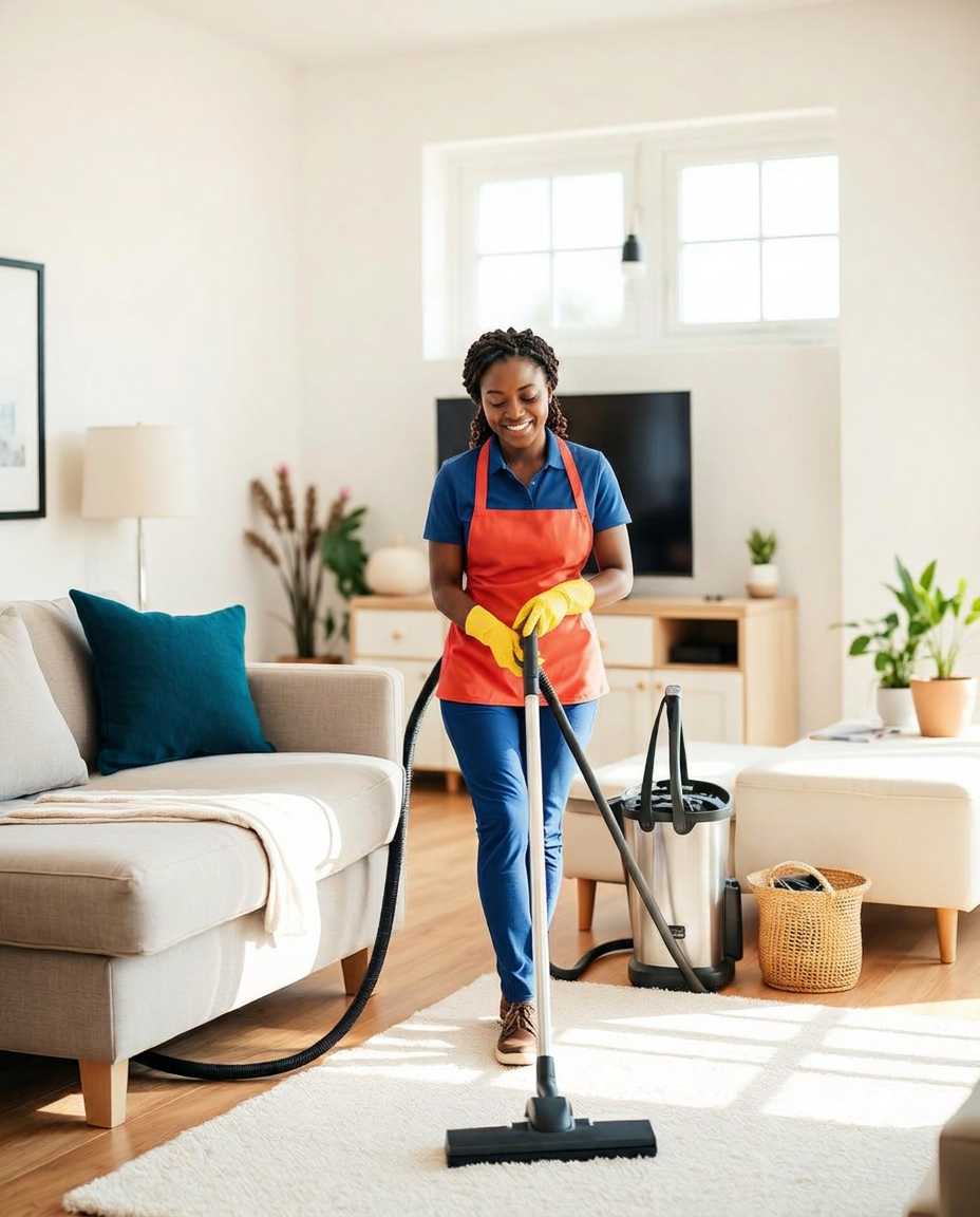 Triple J Cleaning Service professional cleaning a modern living room