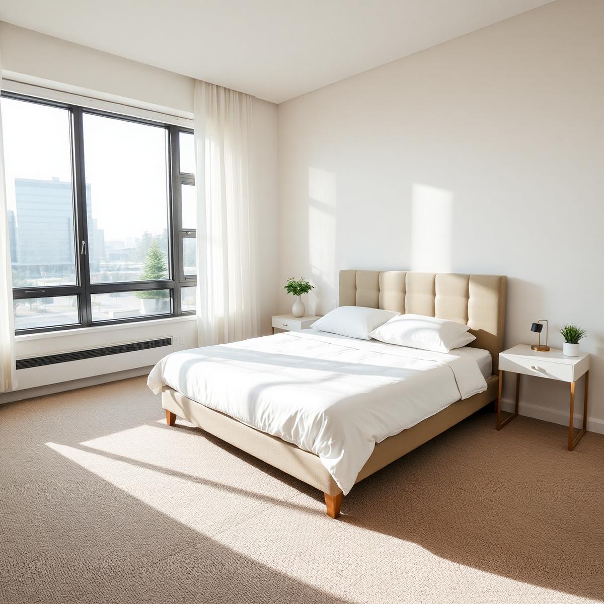Freshly cleaned bedroom with perfectly made bed